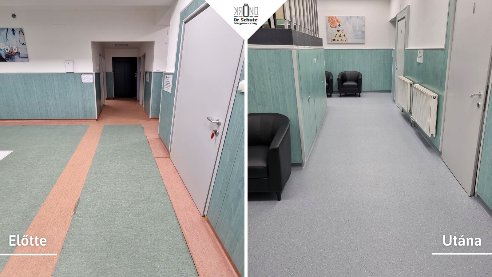 Budapesti klinika pvc padlója padlómentés előtt és után.